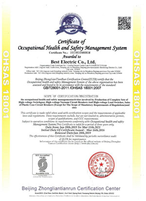 2019-OHSAS 18001 職業(yè)健康安全管理體系認(rèn)證證書(shū)  英文版